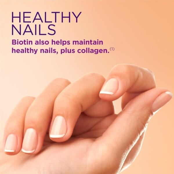 Side view of Nature’s Bounty Biotin Gummies, Hair, Skin & Nails Vitamin Supplement, 80 Ct, citrus flavor