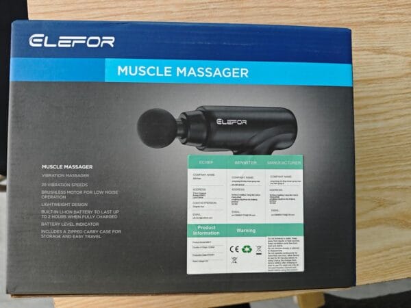 Digital LCD screen displaying 20 adjustable speed levels on the deep tissue percussion massage gun.