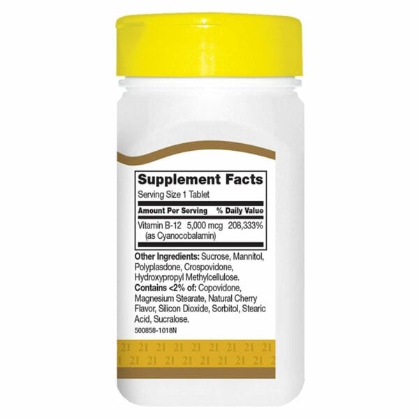 21st Century Vitamin B12 5000mcg high-potency tablets (110ct) support energy, metabolism, and overall wellness.