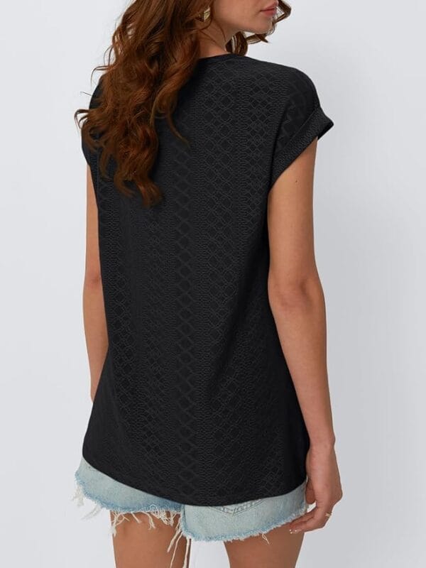 AUTOMET Women’s Short Sleeve T-Shirt with eyelet embroidery, perfect for casual spring-summer style.