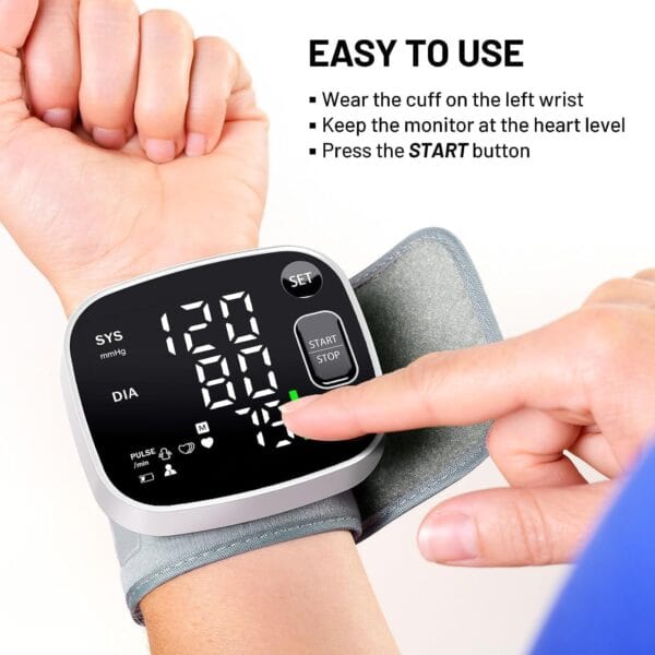 Close-up of rechargeable wrist cuff on Oklar blood pressure monitor