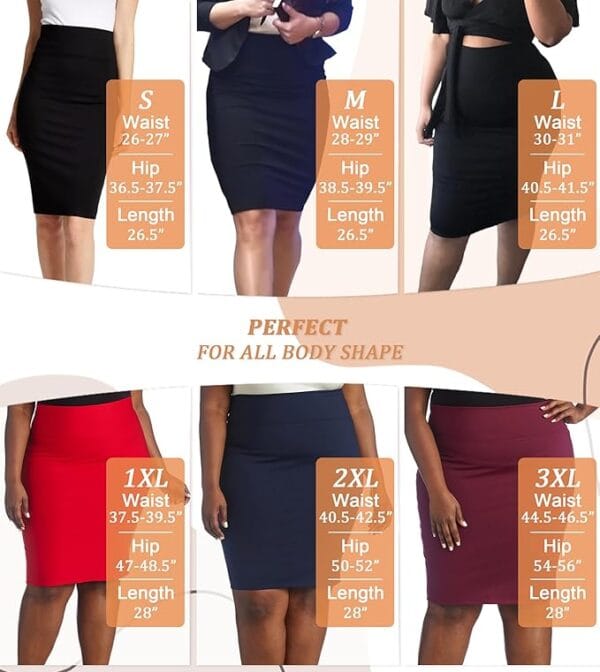 Rear view of the Hybrid Women’s Premium High Waist Pencil Skirt Below Knee