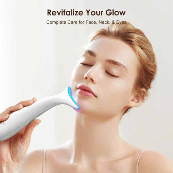 Top angle of anti-wrinkle facial and neck massager showing multi-zone treatment head