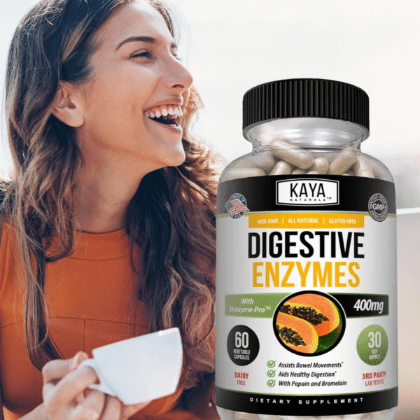 Closeup image of capsules for Digestive Enzymes with Probiotics for bloating relief