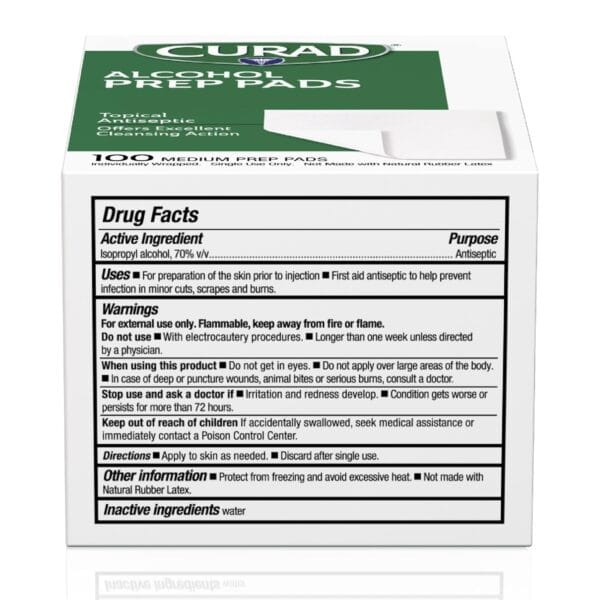 CURAD Alcohol Prep Pads 400 count front view showing packaging and branding