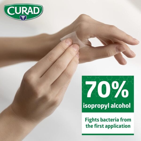 CURAD Alcohol Swabs box angle shot, showing side label and quantity