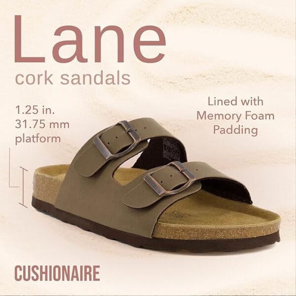 CUSHIONAIRE Lane front view cork footbed sandals for women with arch support