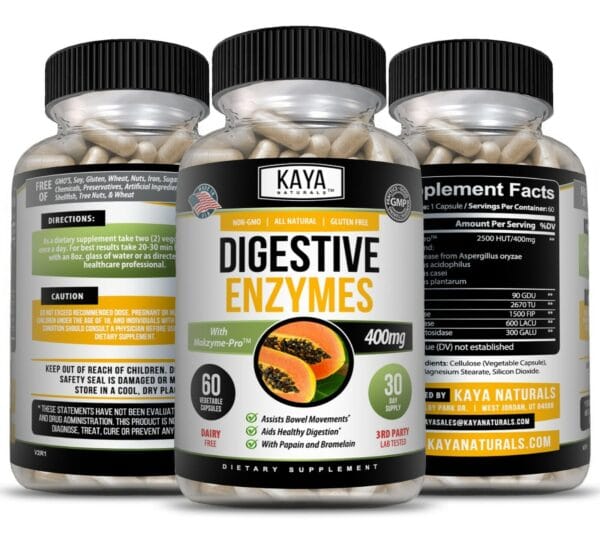 Back label showing ingredients and nutritional info for digestive enzyme blend