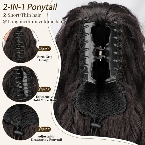 ORSUNCER 30-inch fluffy synthetic ponytail clip-in extension for women, curly, soft, and lightweight