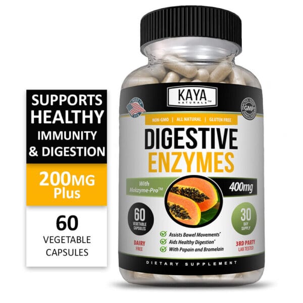 Digestive Enzymes product display showing clear packaging and benefit highlights