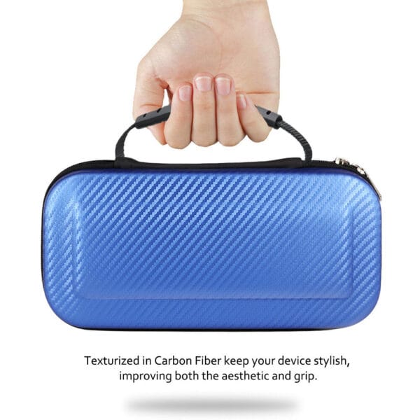 Open pouch view showing Nintendo Switch case compartments for controllers, console, and games