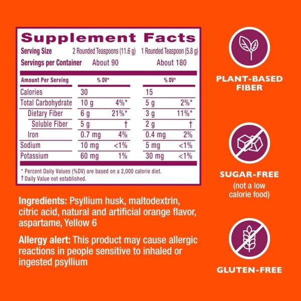 Detailed label info of Metamucil 4-in-1 fiber for digestion, cholesterol, and blood sugar
