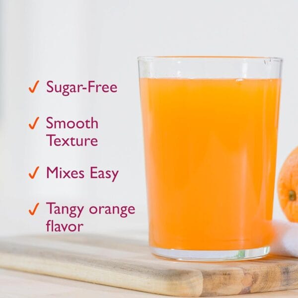 Front view of Metamucil 4-in-1 fiber supplement in orange powder form for digestive health