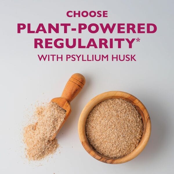 Scoop of Metamucil orange-flavored fiber powder rich in natural psyllium