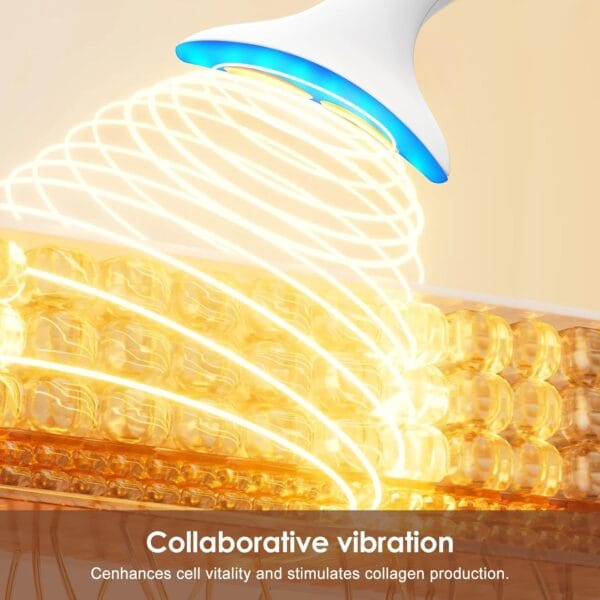 Demonstration of neck massager in use showing real-time application for firming and lifting