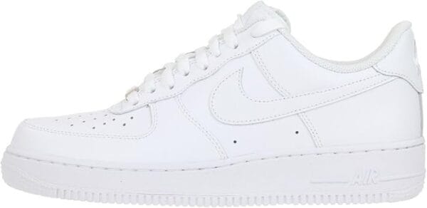 Front view of Nike Air Force 1’07 Men’s white basketball sneakers with classic design