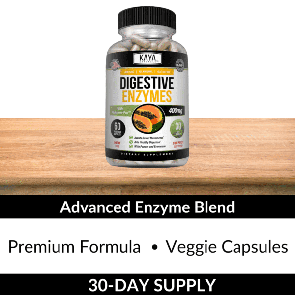 Angled shot of Digestive Enzymes with Probiotics for bloating, gas, and constipation relief