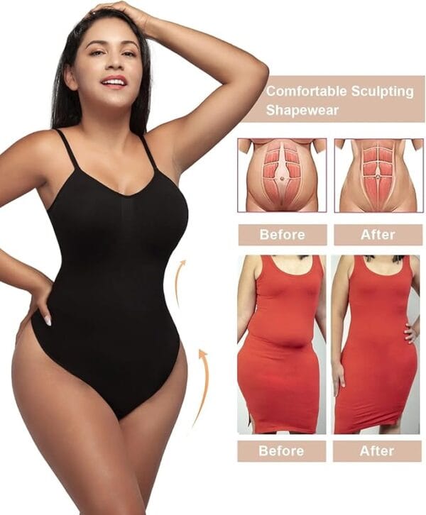 Side angle of SHAPERX tummy control shapewear bodysuit for women with sculpting fit
