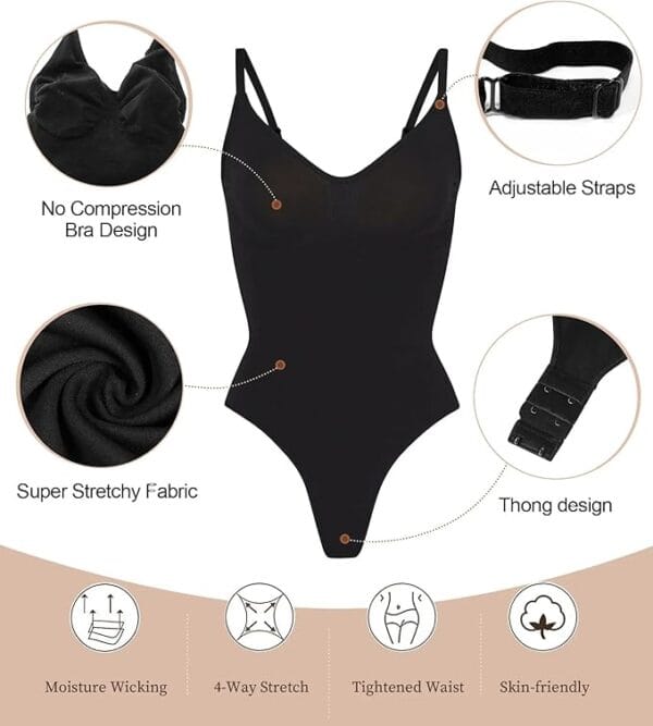 Front view of SHAPERX women’s shapewear bodysuit showing seamless design and snatched waist