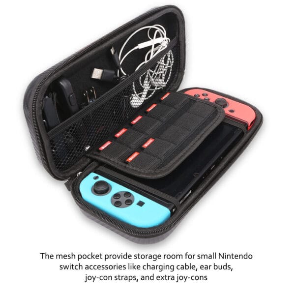 Close-up of heavy-duty zipper on Nintendo Switch carrying pouch