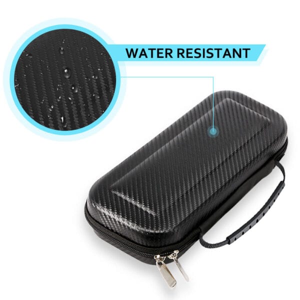 Front view of Nintendo Switch carbon fiber carrying case with zipper closure