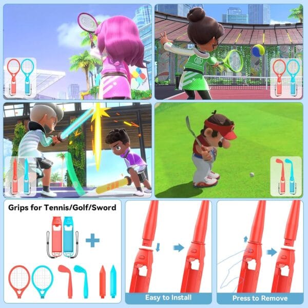 Overhead angle of Switch Sports Bundle with storage rack and controller placement.