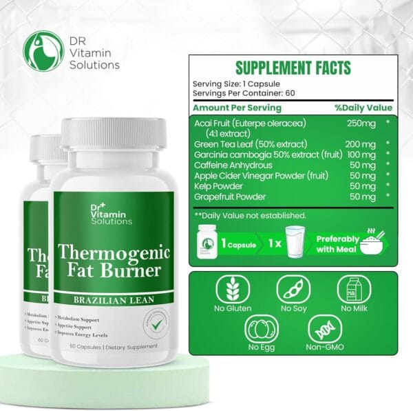 Front view of thermogenic fat burner for women and men with appetite suppressant