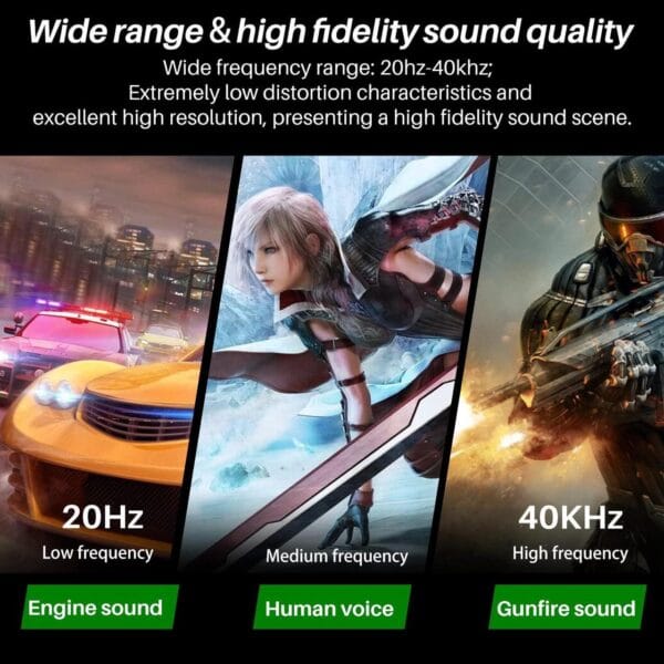 Close-up of TOZO G1 low-latency gaming earbuds with high sensitivity sound