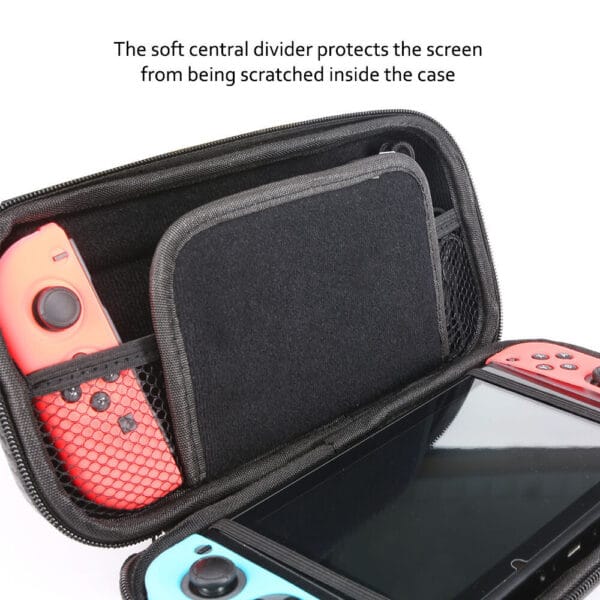 Close-up of reinforced carry handle on Nintendo Switch travel bag