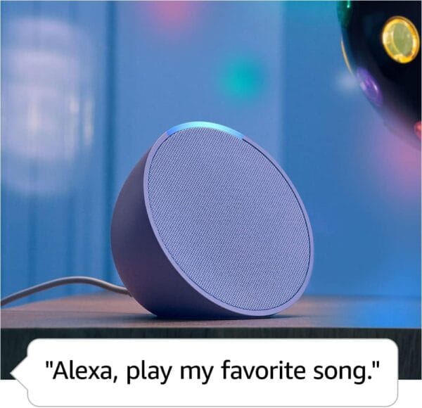 Top-down view of Amazon Echo Pop highlighting compact shape and LED ring