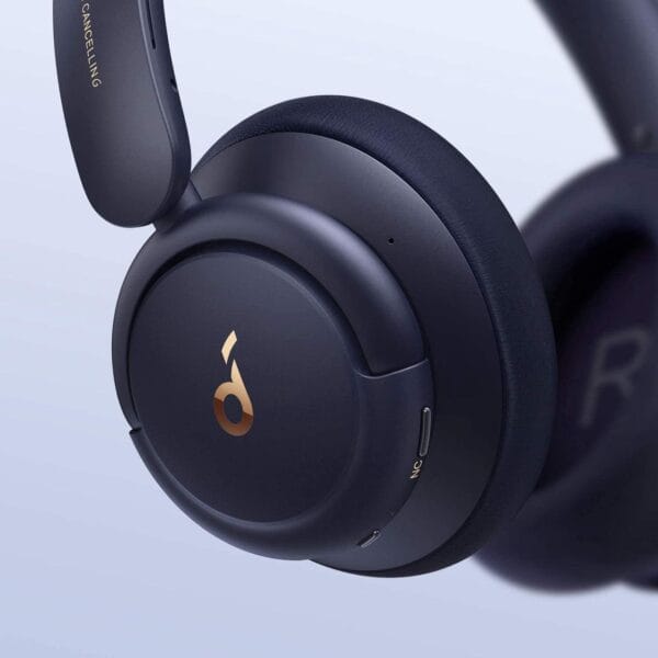 Close-up of Soundcore Life Q30 headphones’ earcup showing premium padding and build