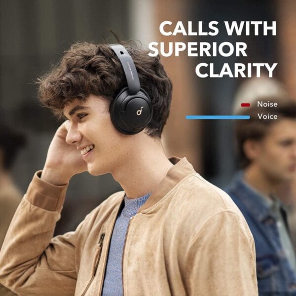 Close-up of Anker Life Q30 Hybrid Active Noise Cancelling Headphones highlighting hi-res audio