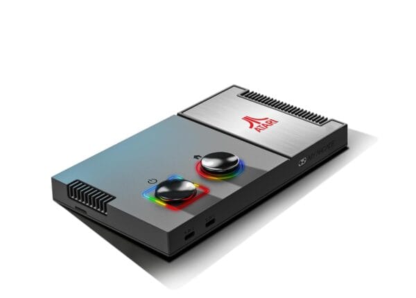 Top view showing wireless joystick controls of the Atari Game Station Pro retro console