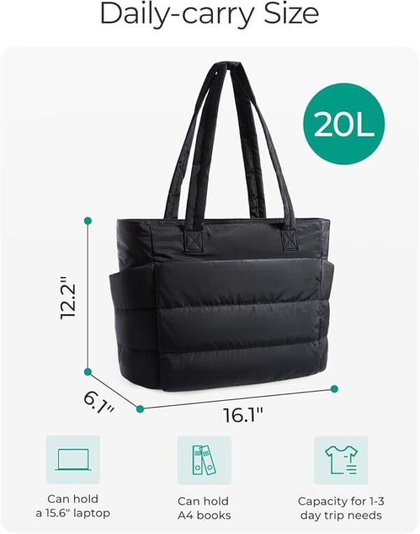 Front-facing view of BAGSMART lightweight puffy tote bag with quilted design for women