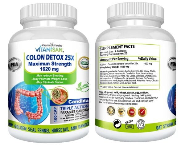 Front view of colon cleanse detox body cleanser bottle for weight loss and fat reduction