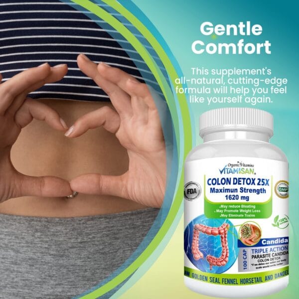 Close-up view of colon detox fat burn cleanser with powerful gut cleansing ingredients