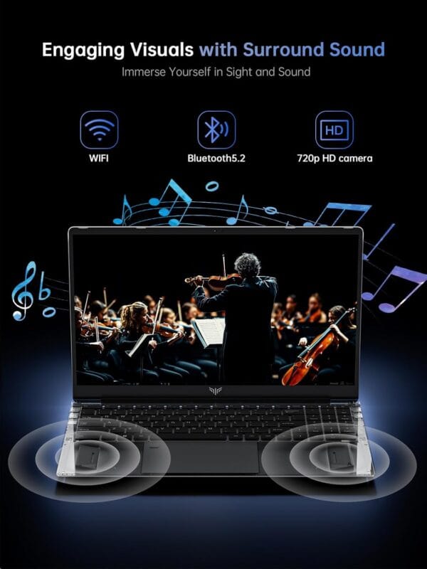 Close-up image of Intel Twin Lake N150 CPU chip powering the 2025 laptop