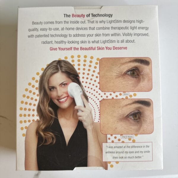 Top angle of LightStim for Wrinkles LED device with red light panel for facial rejuvenation and aging skin.
