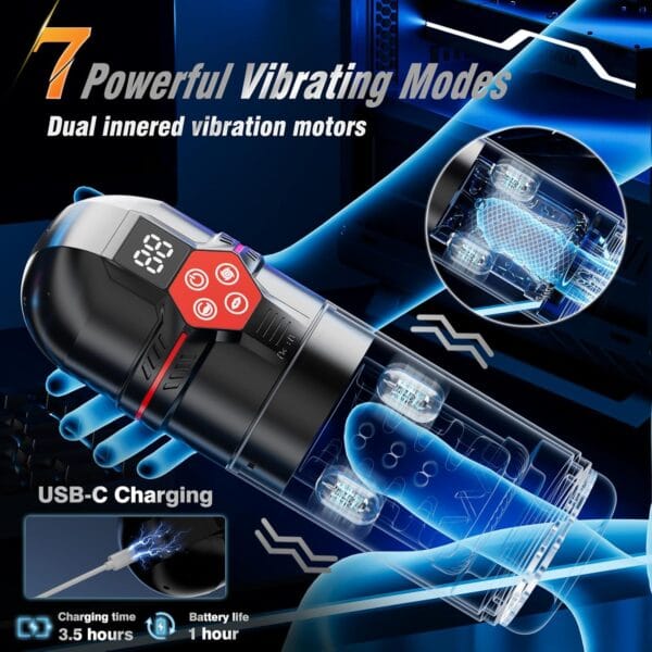 Angled view of male thrusting masturbator with realistic sensations
