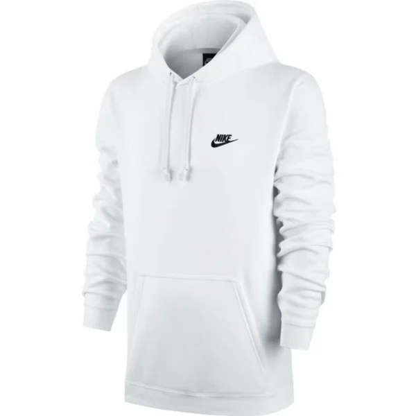 Nike men’s white fleece hoodie with long sleeves for active sportswear, gym workouts, and everyday comfort