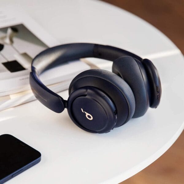Side view of Soundcore Q30 headphones showcasing adjustable band and active noise canceling