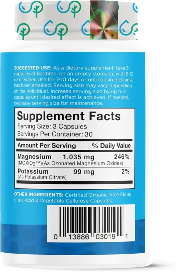 Softgel capsules with ozonated magnesium oxide for bloating and colon relief