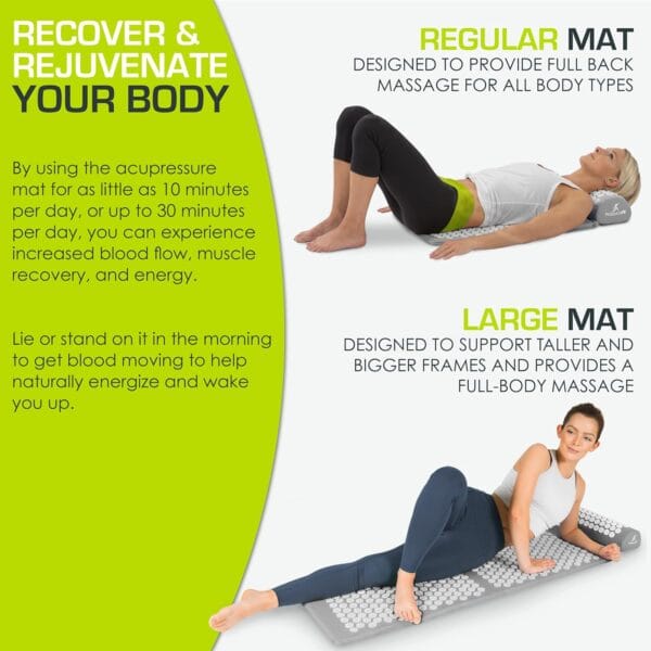 ProsourceFit Acupressure Mat and Pillow Set for pain relief and relaxation, XL size