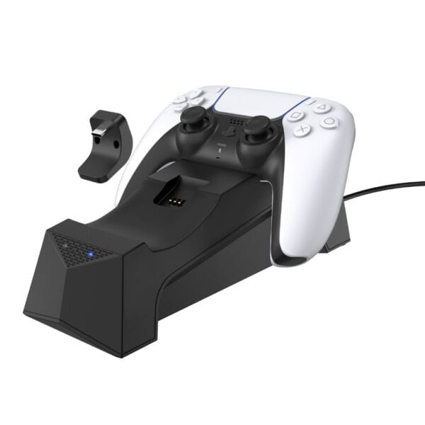 Overhead view of PS5 disc console with wireless controller
