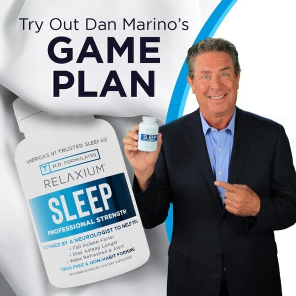 Usage guide shown on RELAXIUM SLEEP 60 Capsules bottle with clear instructions.