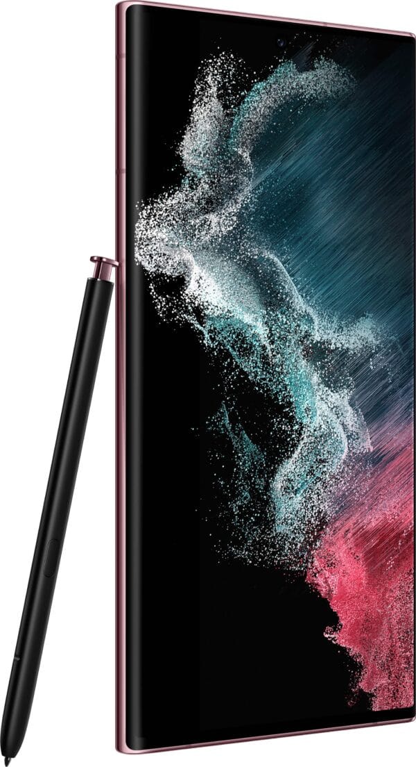 Side profile of Samsung Galaxy S22 Ultra showing sleek edges and button placement.