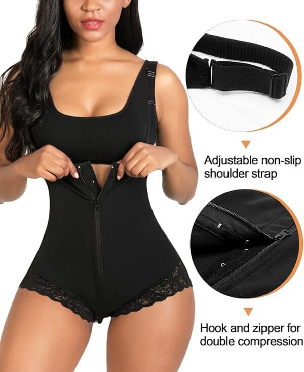 Angled view of SHAPERX shapewear bodysuit showing seamless silhouette