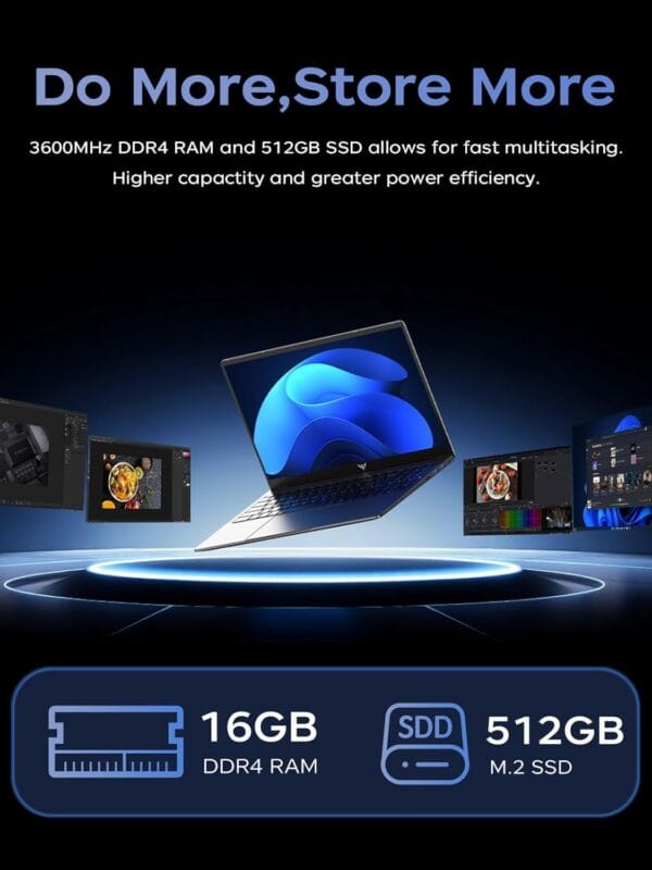 Side angle of the 2025 Windows 11 laptop showcasing slim design and USB ports