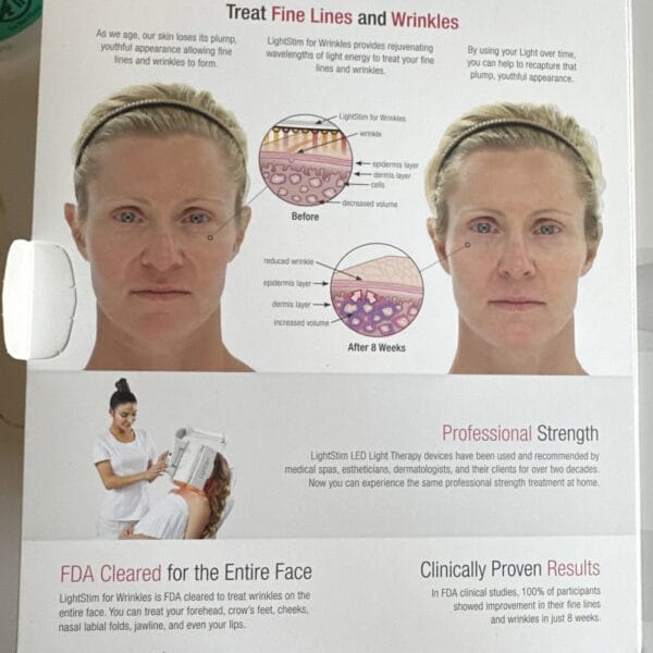 Side profile of LightStim LED wrinkle device showing ergonomic design and light therapy surface for skin care.