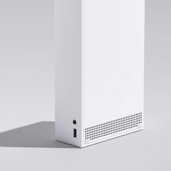 Side angle of the renewed Xbox Series S Console showcasing the slim profile